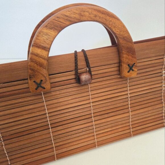 Boho Wooden Colapsible Small Purse Top Handle Mini Bag - Picture 10 of 10